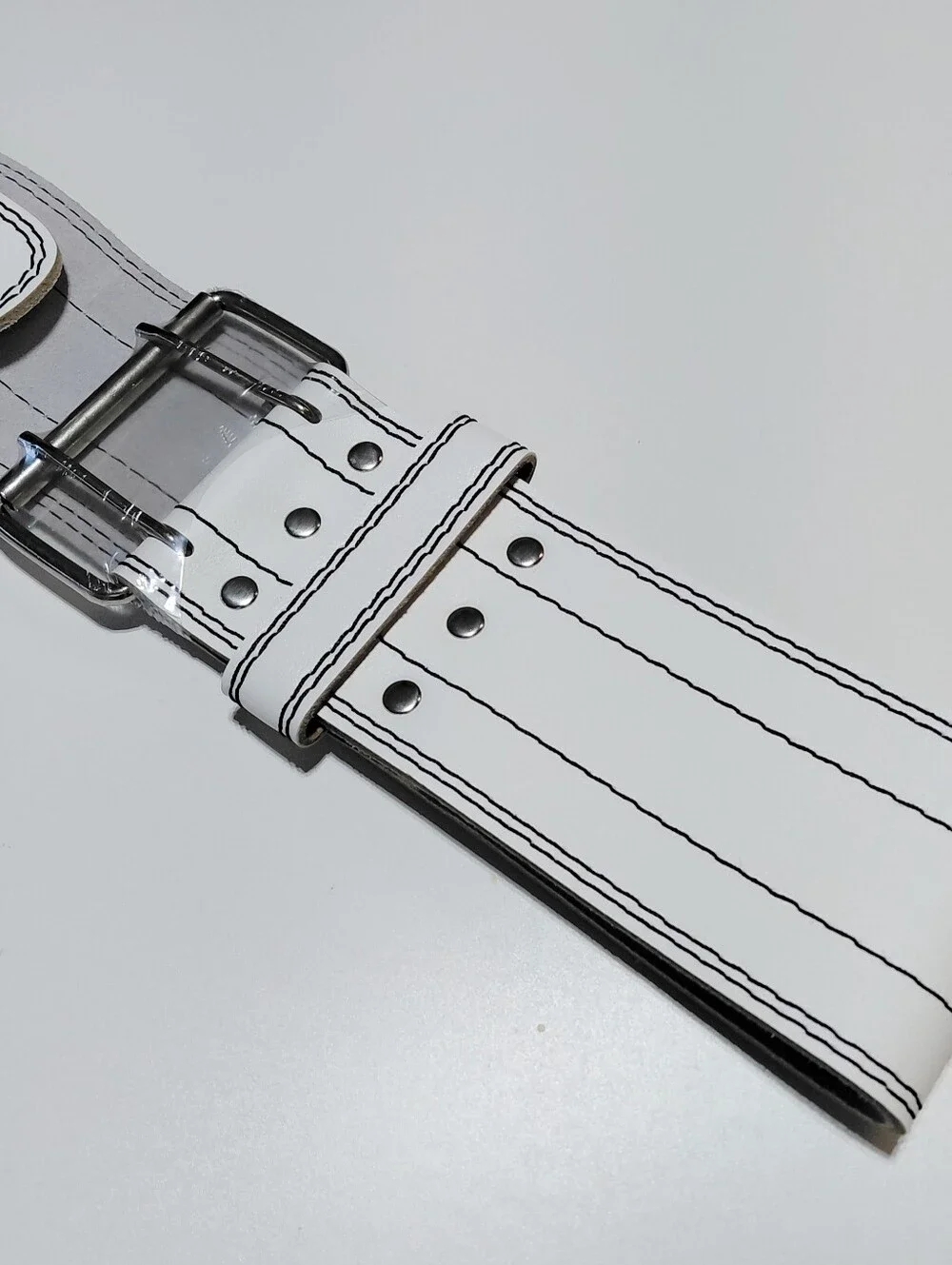 DARK IRON FITNESS White Leather Double Prong  Weightlift Belt for Men and Women